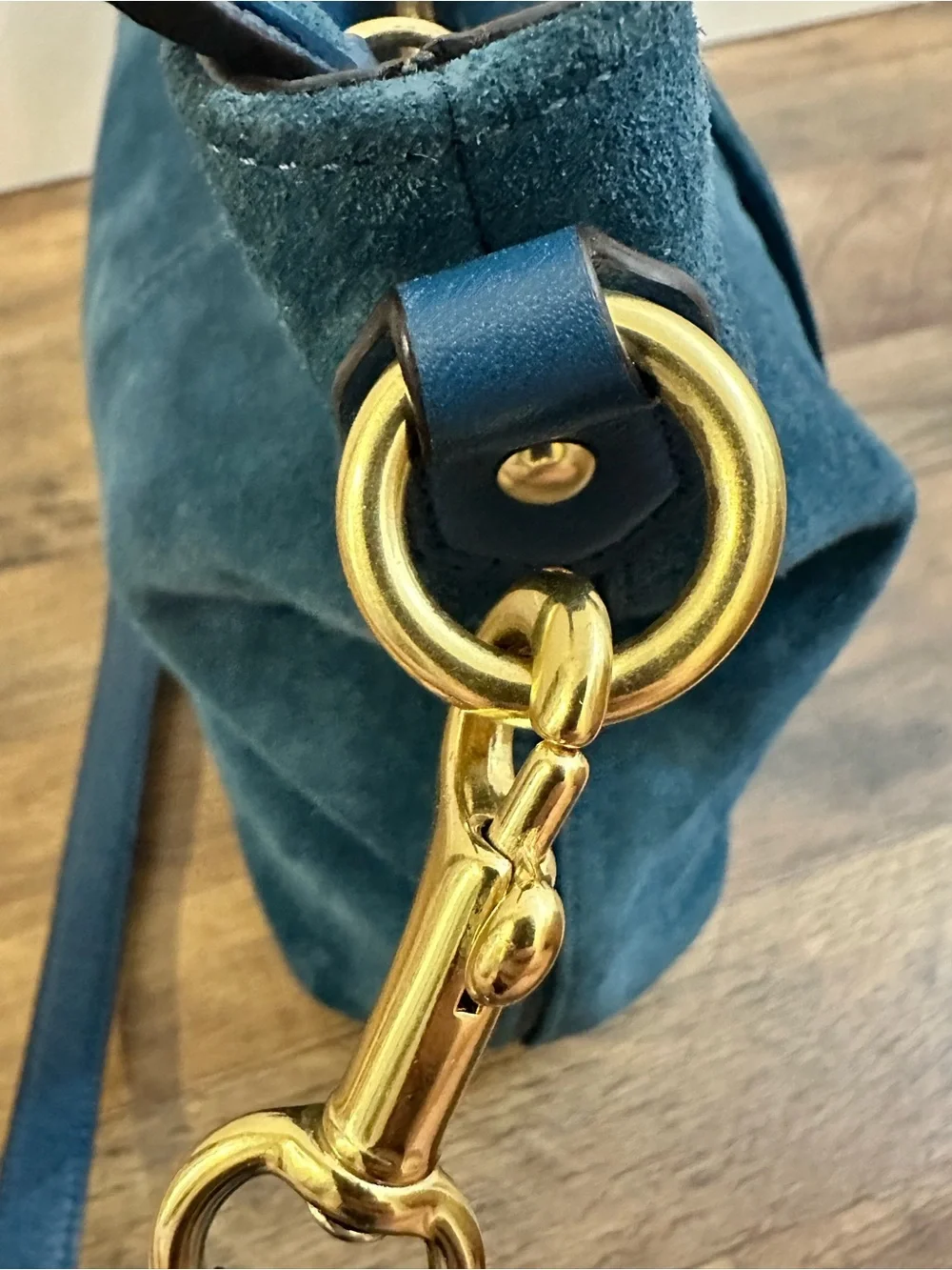 Coach Campbell Izzy Suede Satchel F25300 Teal Blue Leather Crossbody Bag